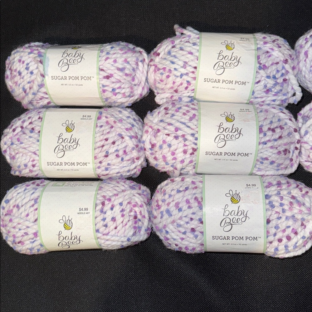 12 NEW Baby Bee Sugar Pom Pom Yarn 3.5oz each